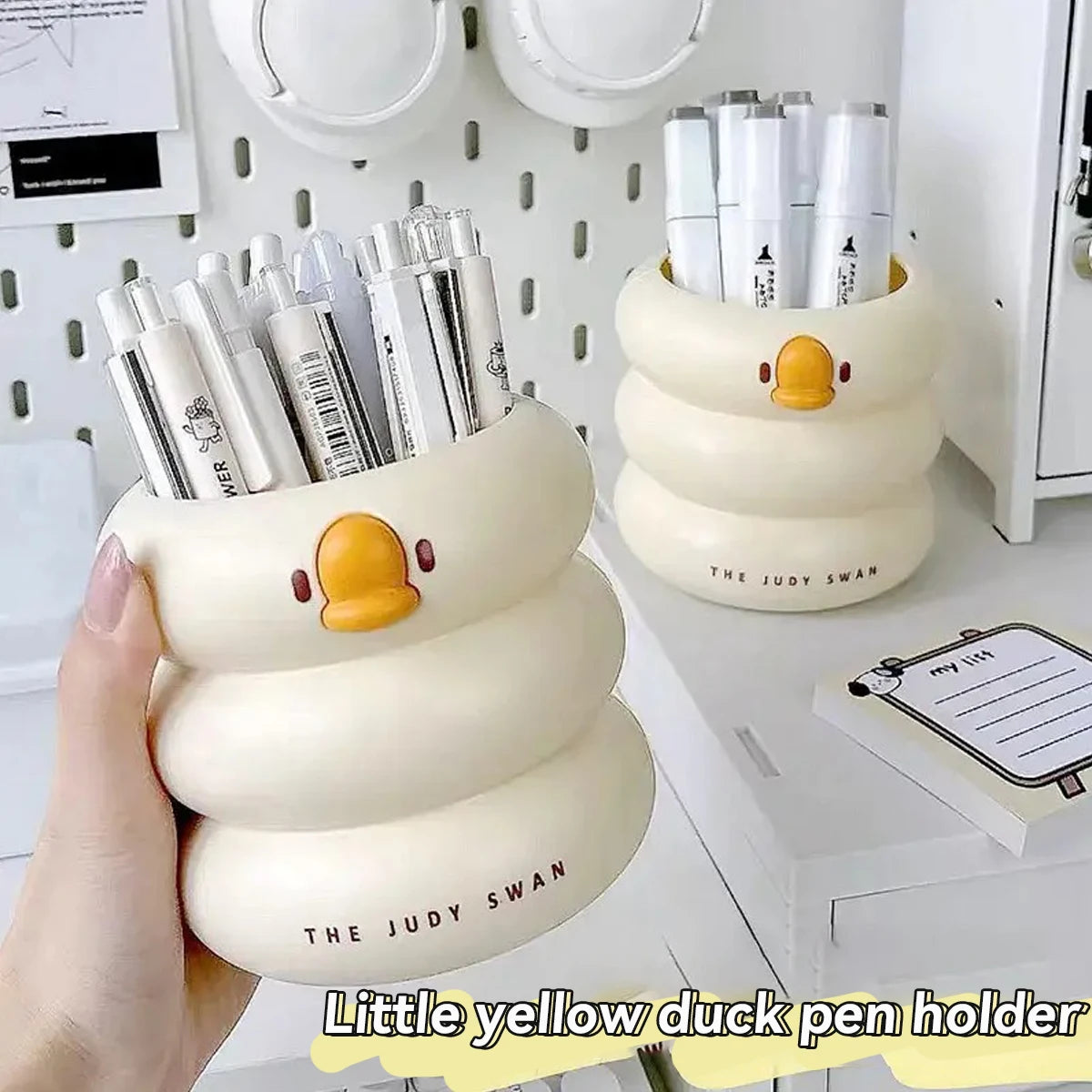 Kawaii Round Pen Holder Cute Cartoon Pencil Stand Desktop Large Capacity Storage Pen Holder School Student Stationery Supplies